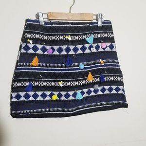 Morning Tweed Pompoms Tassels Rhinestones Skirt S